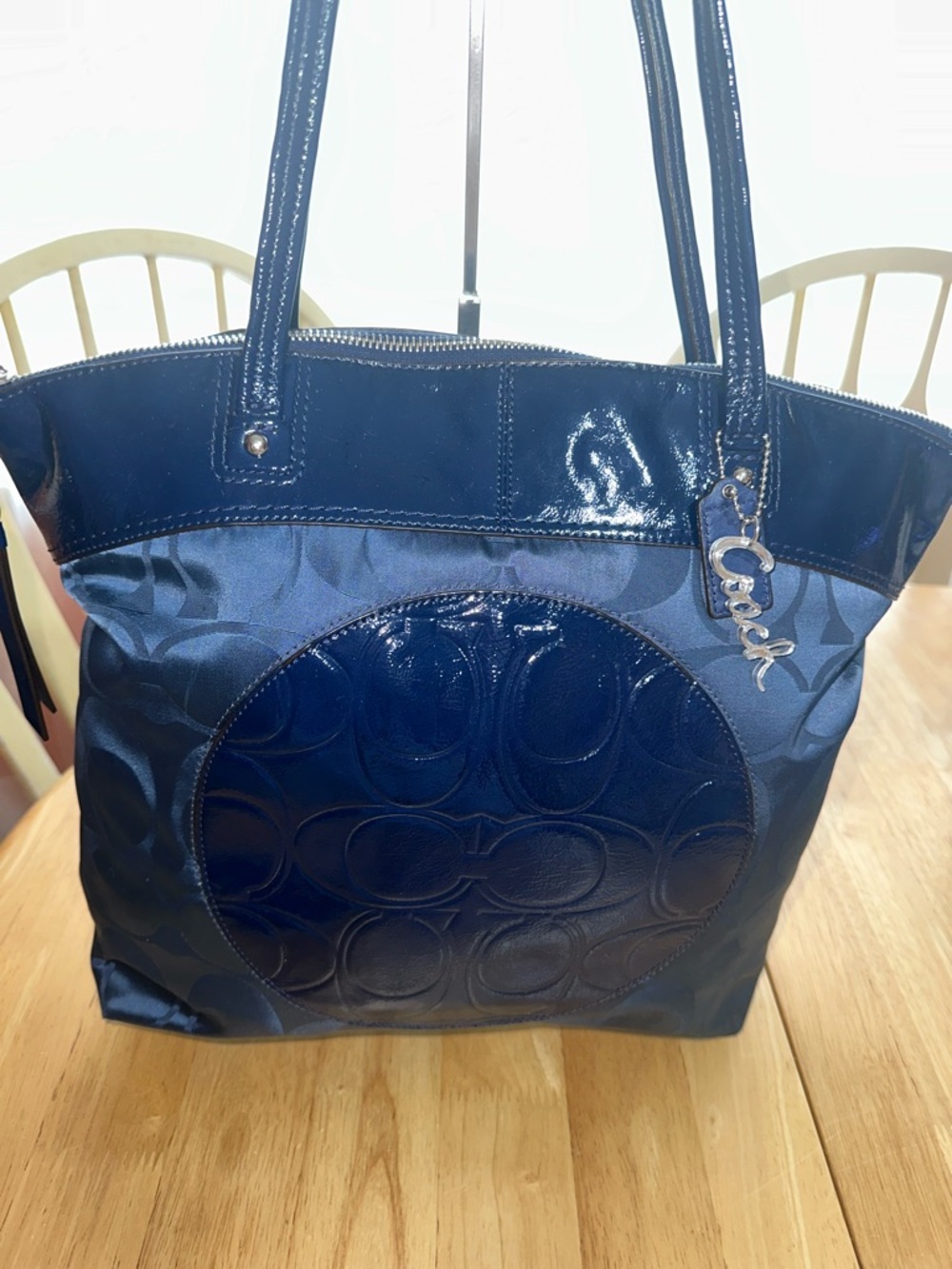 Coach Navy Patent Accent Signature Tote